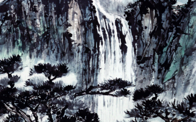 飞瀑松韵-指墨 70x140CM